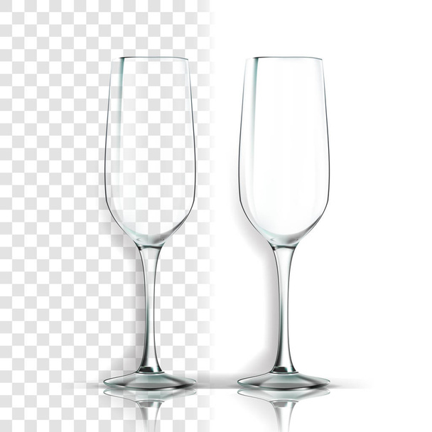 透明なガラスのベクトル。ブランデーの空白。空の透明なガラスのカップ。水、ドリンク、ワイン、アルコール、ジュース、カクテルの現実的な輝くガラス透明性図 - ベクター画像