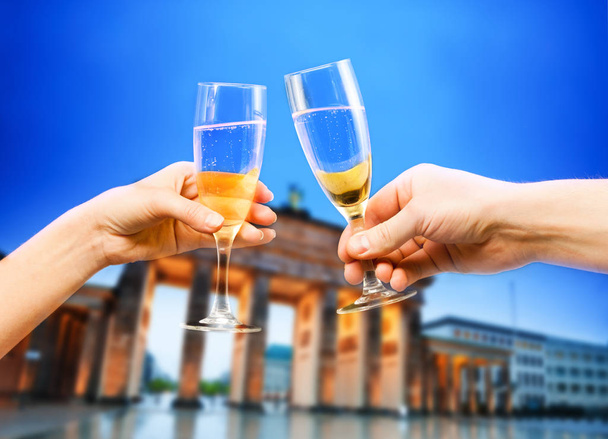 Berlin Germany Brandenburg, glasses of champagne, mixed media - Photo, Image