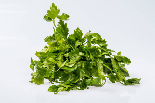 grappolo verde fresco maturo di prezzemolo, ingrediente lucido su sfondo bianco, vista laterale
 - Foto, immagini