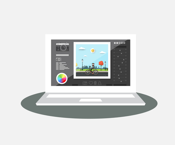 Laptop with Photo Editing Program on Screen. Vector Notebook Graphic Editor Concept. - Vector, Image