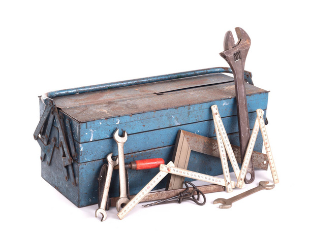 Old toolbox filled with vintage tools - Photo, Image