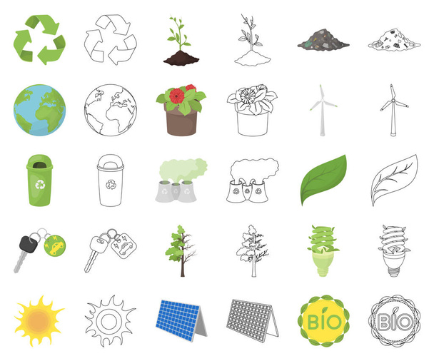 Bio and ecology cartoon,outline icons in set collection for design. An ecologically pure product vector symbol stock web illustration. - Vektör, Görsel