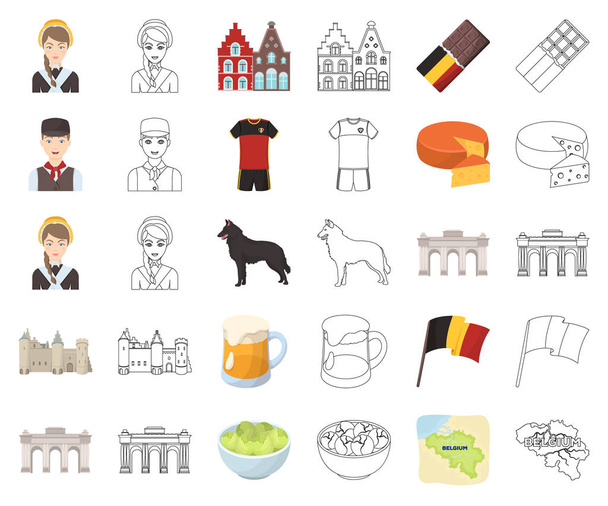 Country Belgium cartoon,outline icons in set collection for design.Travel and attractions Belgium vector symbol stock web illustration. - Вектор,изображение