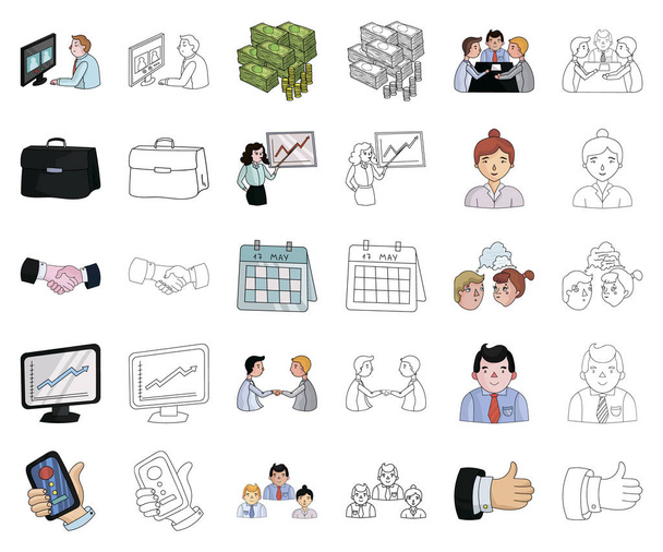 Business Conference And Negotiations cartoon, outline icons in set collection for design.Business and training vector symbol stock web illustration
. - Вектор,изображение