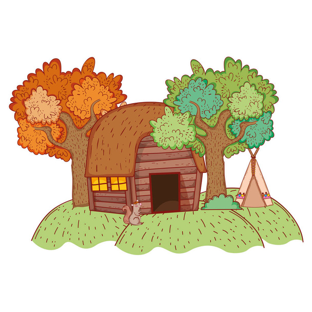 Dřevěný dům v lese - Vektor, obrázek