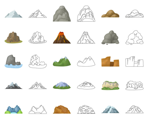 Different mountains cartoon,outline icons in set collection for design.Mountains and landscape vector symbol stock web illustration. - ベクター画像