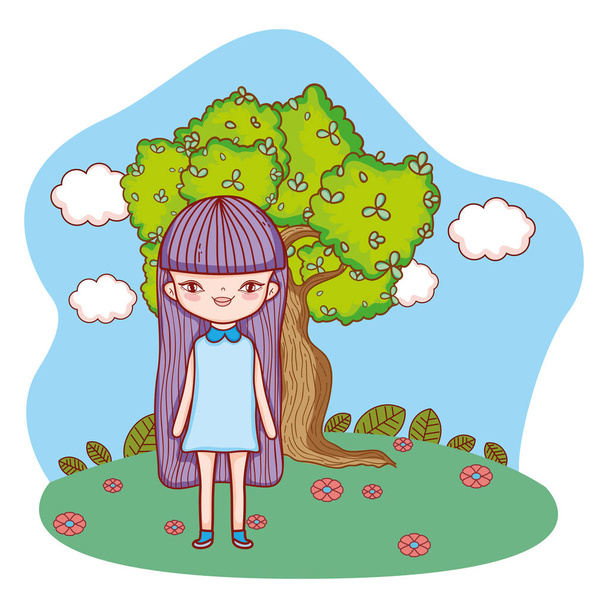 girl outdoors cartoon - Vector, Imagen