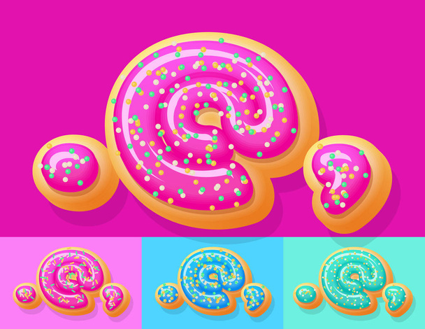 Vector tasty Donut Alphabet set. Font with different Colors option. Sweet Symbols 4 - Vektör, Görsel
