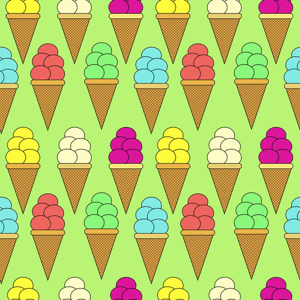 ice cream cone seamless pattern. colorful vector illustration - Vector, Image