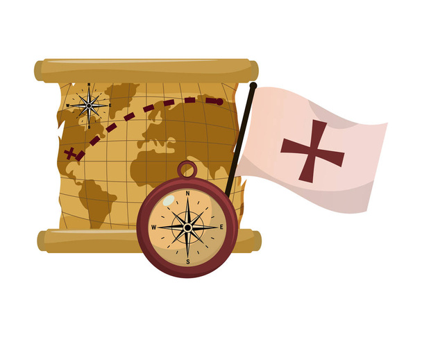 mappa globale con bussola e croce bandiera
 - Vettoriali, immagini