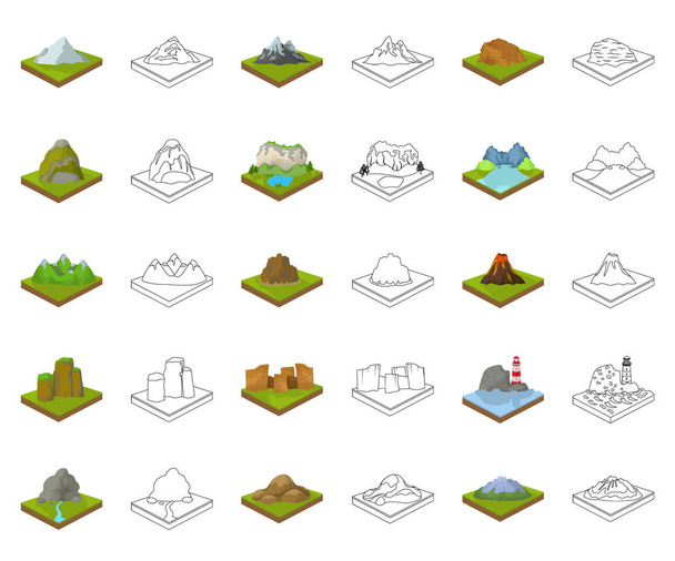 Mountains, massive cartoon,outline icons in set collection for design. The surface of the earth vector isometric symbol stock web illustration. - Vektor, obrázek