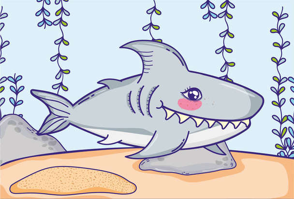 Hai-Tier mit Algenpflanzen - Vektor, Bild