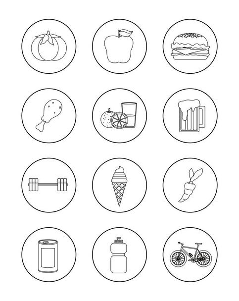 Набор здоровых и вредных привычек иконки
 - Вектор,изображение
