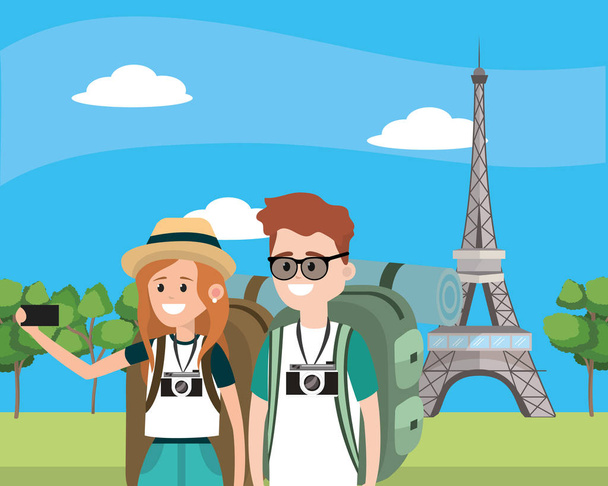 Tourist couple cartoons - Vector, Image