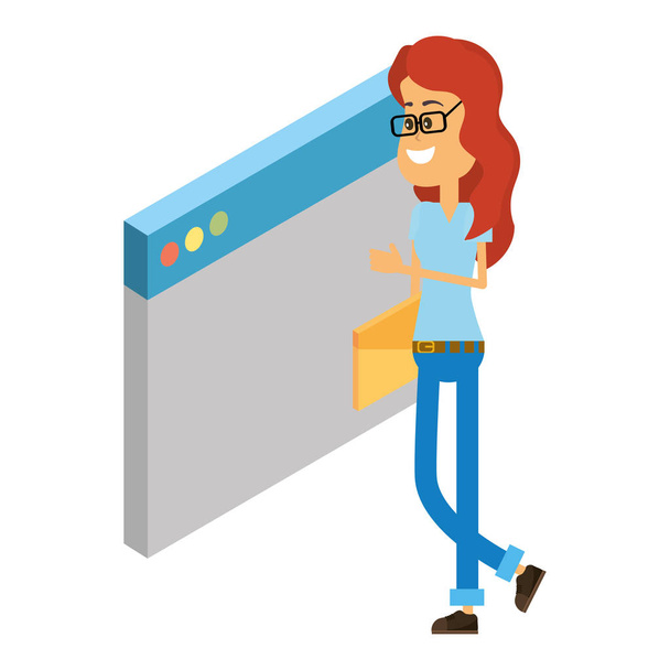 Woman and technology isometric - Vector, Image