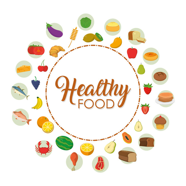 iconos de alimentos saludables - Vector, Imagen