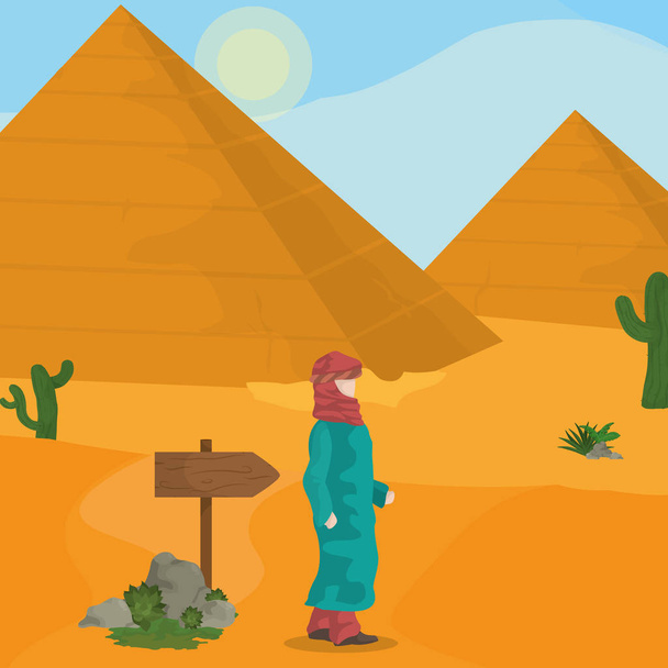 Египетские пирамиды в пустыне
 - Вектор,изображение