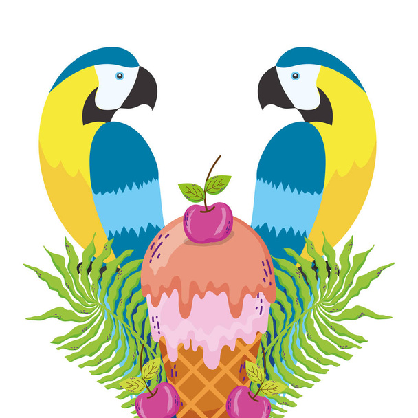 tropische vogel papegaaien cartoon - Vector, afbeelding