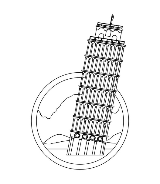 line leaning tower of pisa with nice landscape - Vector, Image