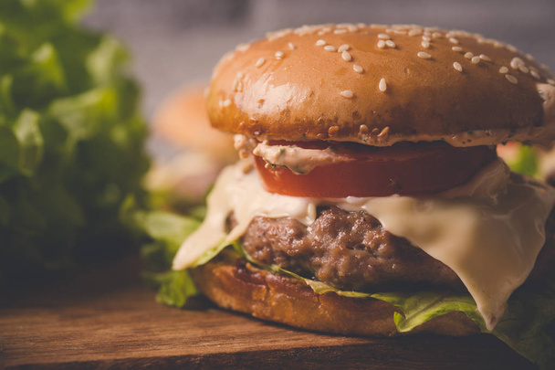 Hamburgers or sandwiches is the popular fast food for brunch or lunch. - Foto, afbeelding
