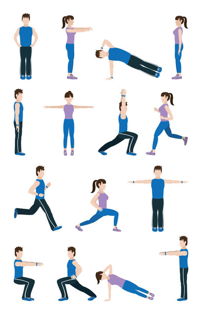 People stretching body - Vector, Image