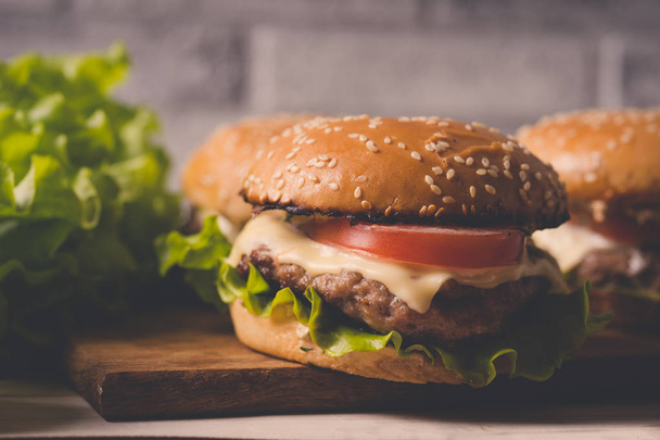 Hamburgers or sandwiches is the popular fast food for brunch or lunch. - Foto, afbeelding