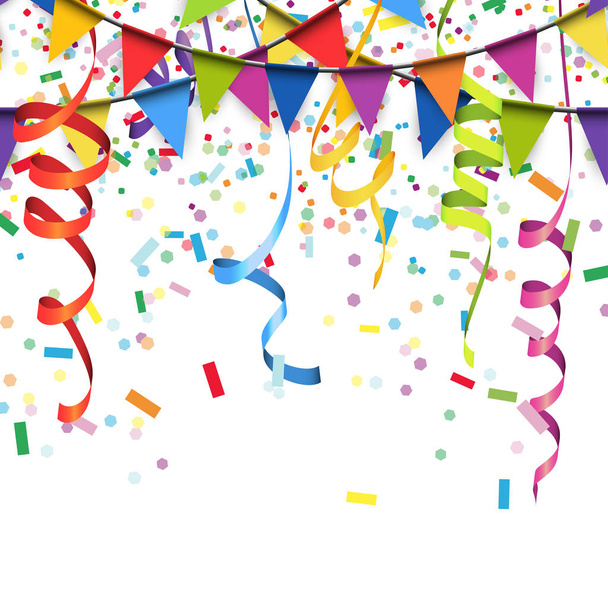 Gekleurde confetti, slingers en guirlandes achtergrond - Vector, afbeelding