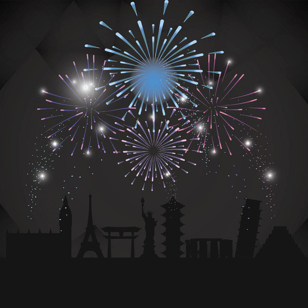 bright fireworks cartoon - Vector, Image