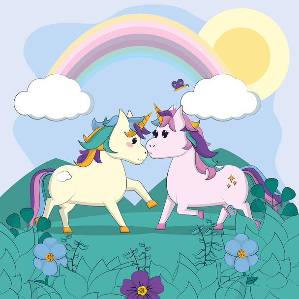 Beautiful and magic unicorn cartoon - Vector, Image