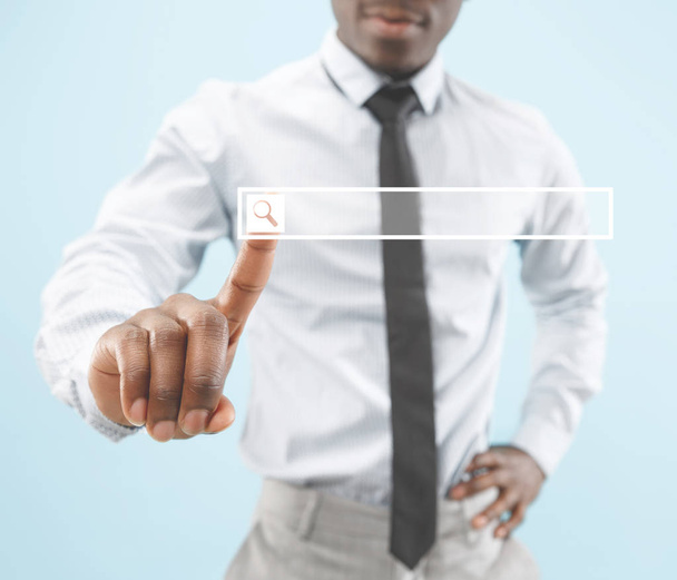 Businessman hand touching empty virtual screen - Zdjęcie, obraz