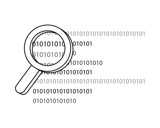 outline magnifying glass programming code technology - Vector, Image
