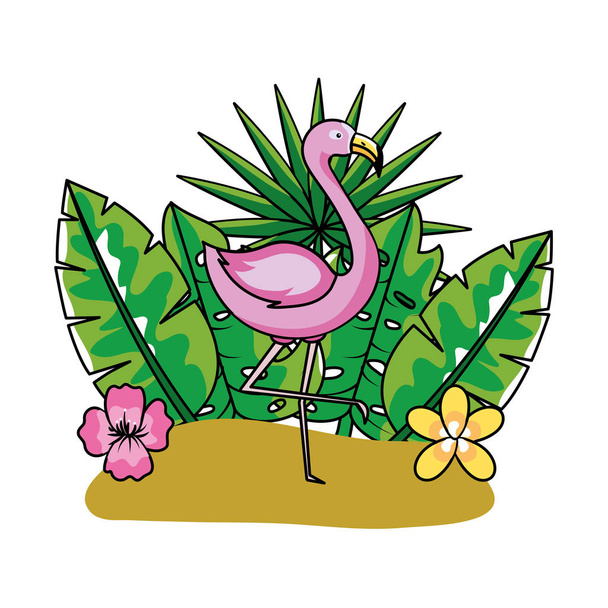tropical summer pink flamingo cartoon - Vector, Imagen