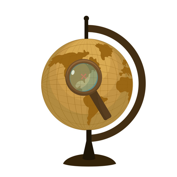 earth planet desk with magnifying glass - Vector, Image