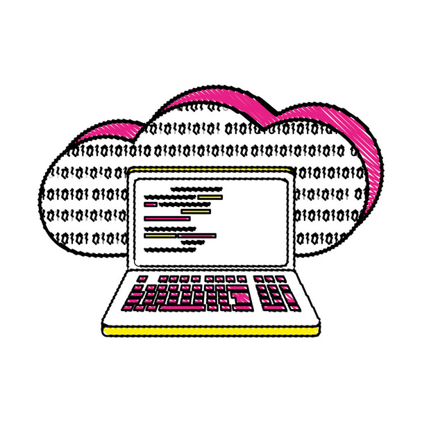 grated data cloud and laptop with programming code - Vector, Image