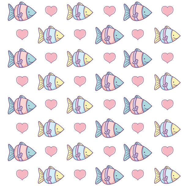 tropical fish animal and heart background - Vector, Image