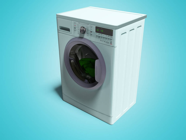 Nowoczesne pralki niebieski z rzeczy w 3d o renderowania wody - Zdjęcie, obraz