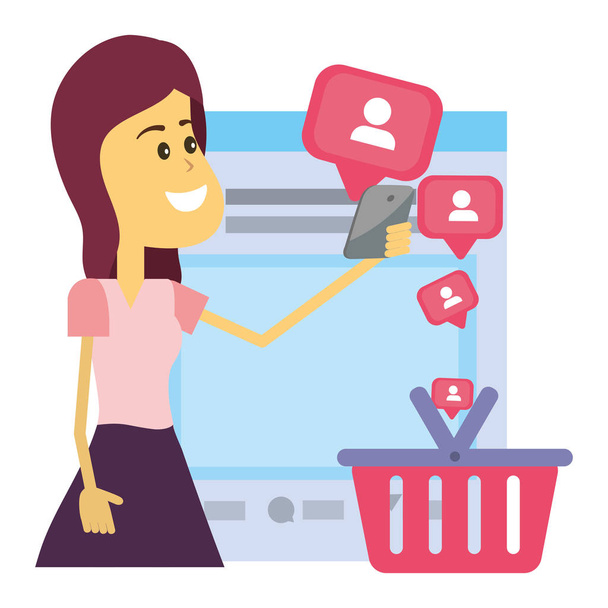 Woman on social networks - Vector, Image