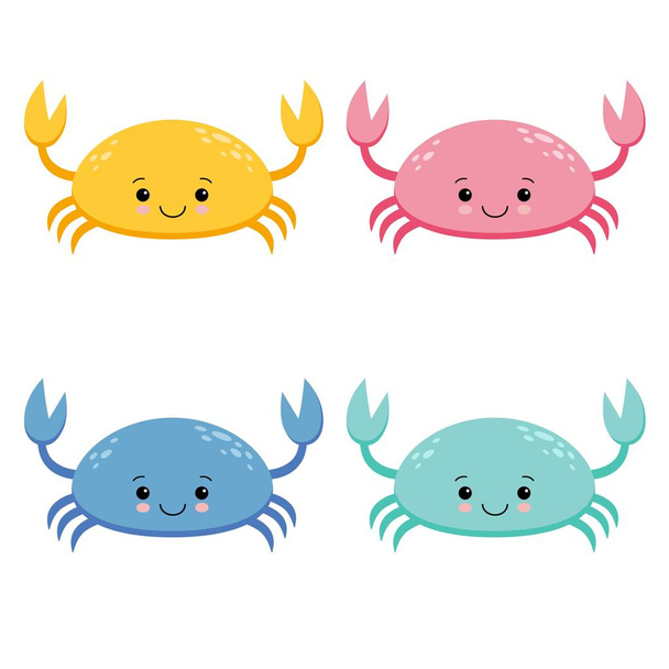 Set of Cute Colored Cartoon Crab Vector Illustration - Vector, Image