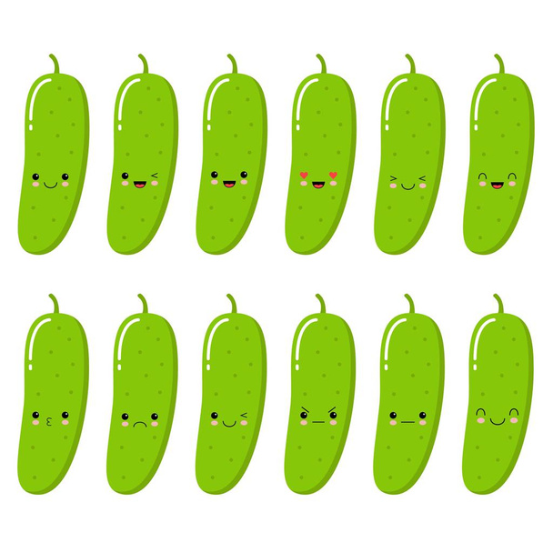 Pepino. Concepto de comida vegetal. Colección Emoji Emoticon. Estilo Kawaii
 - Vector, Imagen
