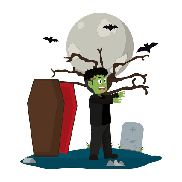 Kid and Halloween cartoon
 - Вектор,изображение