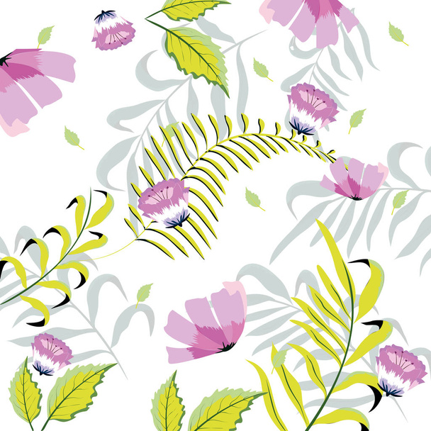εξωτικά λουλούδια με κλαδιά τροπικά φύλλα - Διάνυσμα, εικόνα