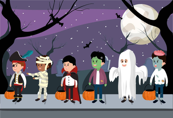 Halloween niños dibujos animados
 - Vector, imagen