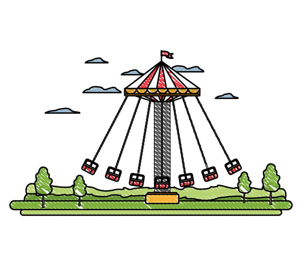 doodle funny mechanical swing chair carnival - Vector, Image
