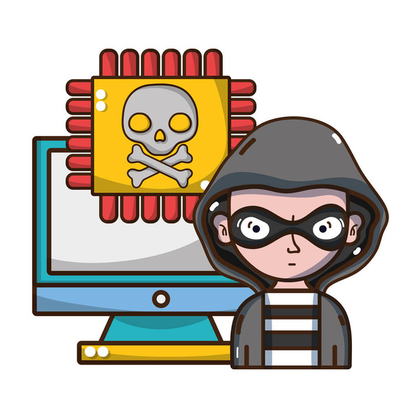 Мультфильмы об угрозах кибербезопасности
 - Вектор,изображение