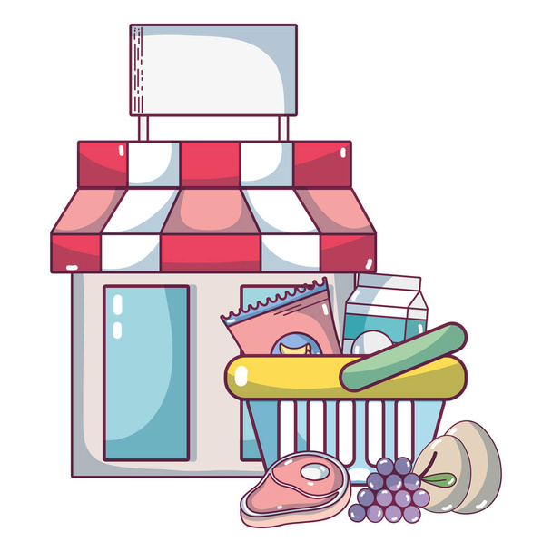 Παντοπωλείο σούπερ μάρκετ προϊόντα γελοιογραφία - Διάνυσμα, εικόνα