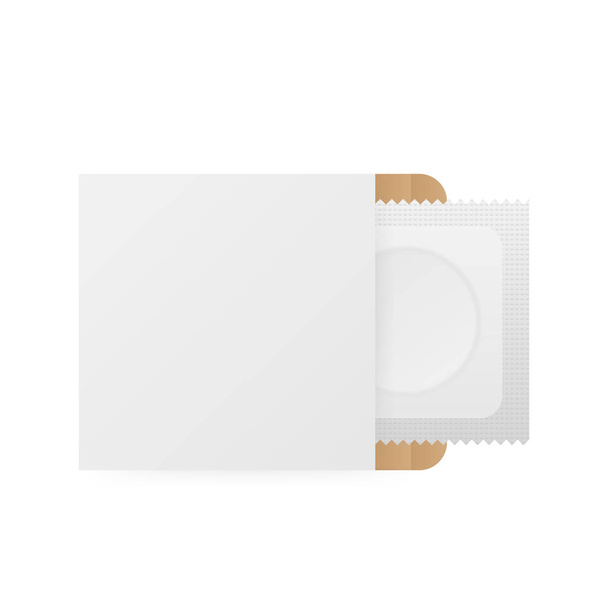 Condom Plastic Package with Obvious Circle Product Shape and Toothed Edge. White condom with packing. Vector illustration. - Vektor, Bild
