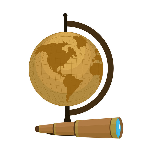 global map desk with monocular object - Vector, Image