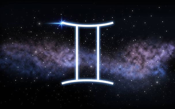 gemini zodiac sign over night sky and galaxy - Foto, imagen