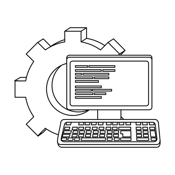 outline computer technology code program and gear - Vector, Image