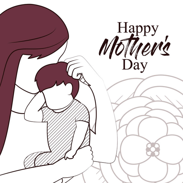 Happy mother card with beautiful drawing - Διάνυσμα, εικόνα